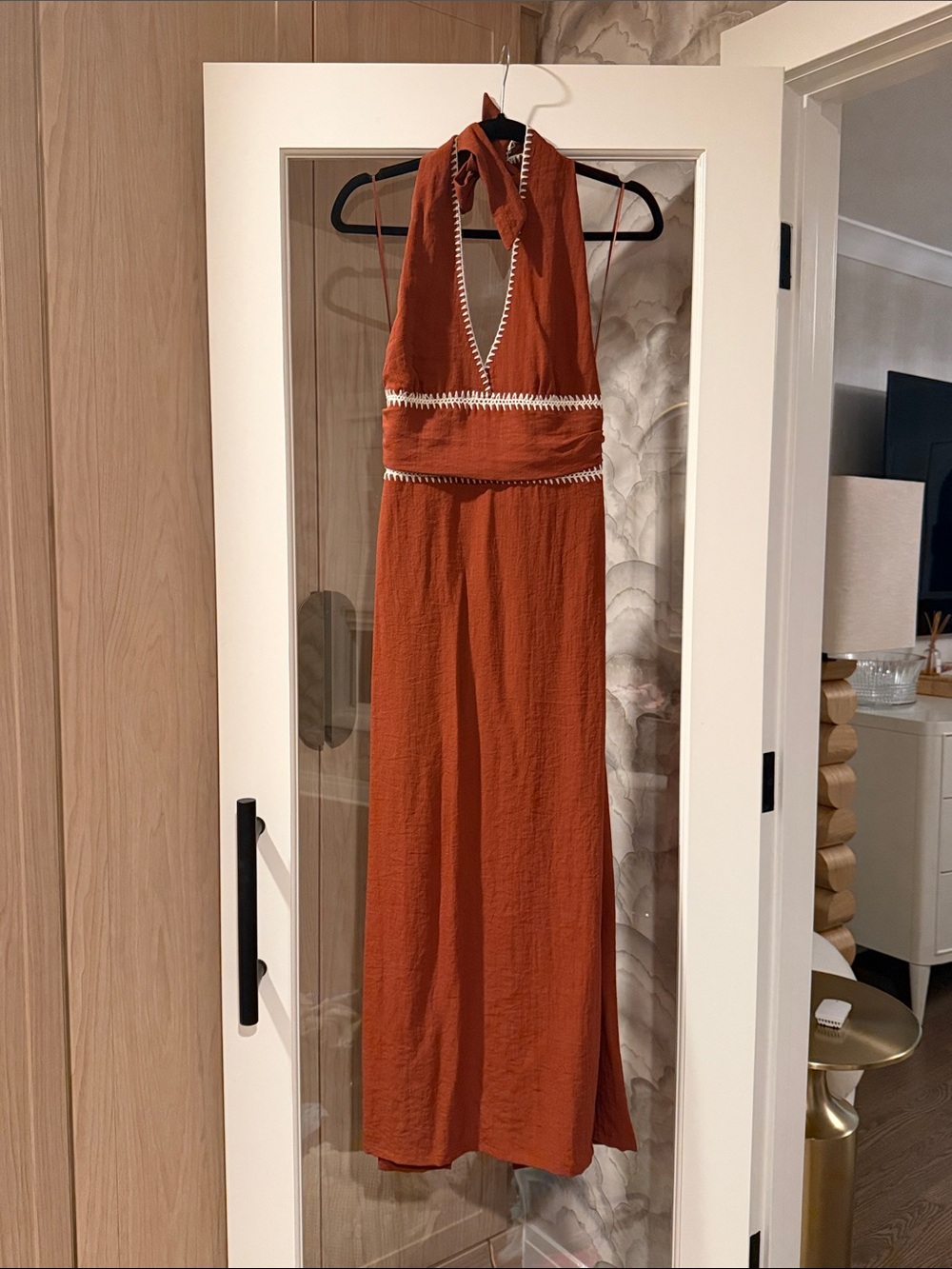 NWT Zara Sleeveless Halter Maxi Dress in Rust with Contrast Trim